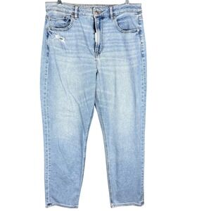 American Eagle Mom Jeans Womens 10 Light Blue High Rise Distressed Straight Leg